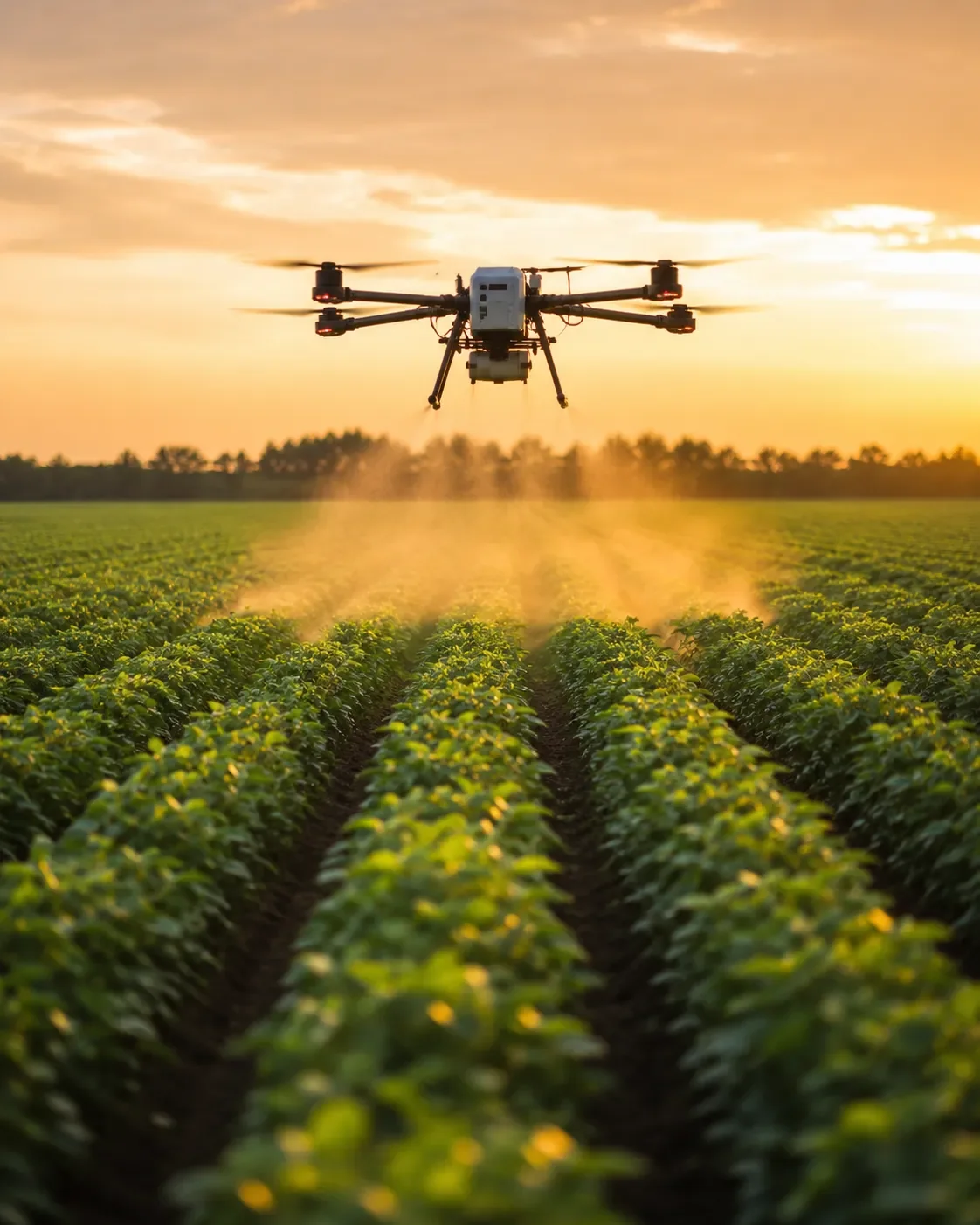 Drone agrícola sobre lavoura